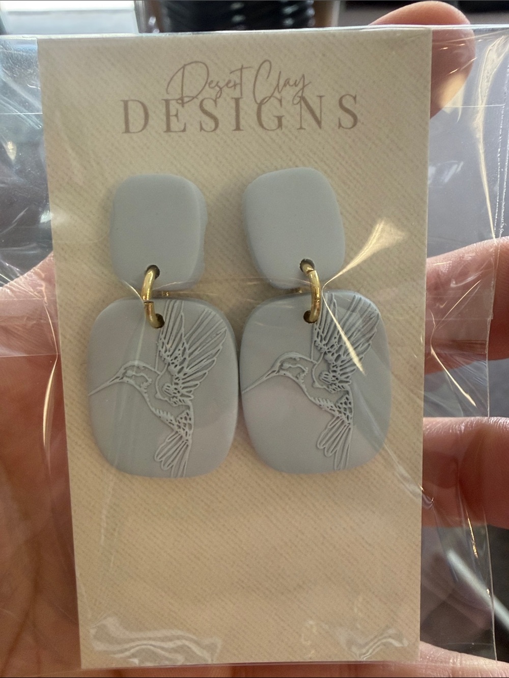 Light Gray Hummingbird Drop Earrings